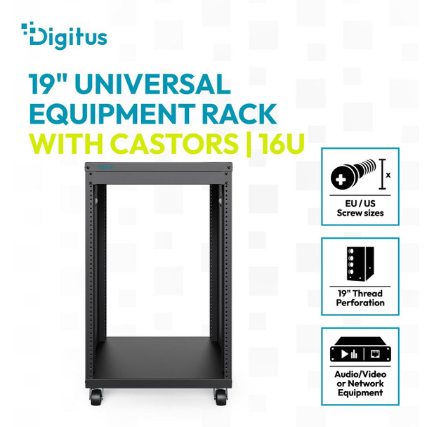 Digitus 16U 19" Audio and Network Rack, Open Frame, Castors, 136kg Max Load, Black - DN-48001 – image 2