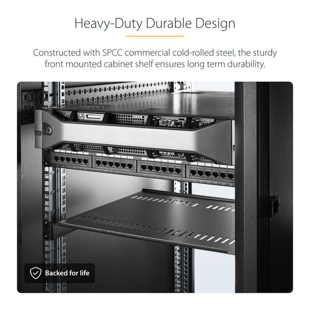StarTech.com 1U Vented Server Rack Shelf, 2-Pack, 19" Cantilever, 40cm Deep, 20kg Capacity - CABSHELF116V2PK – image 4