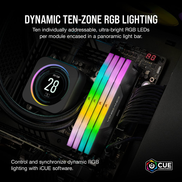 CORSAIR VENGEANCE RGB DDR5 RAM 16GB (2x8GB) Up to 5200MHz CL40 Intel XMP iCUE Compatible Computer Memory - Black (CMH16GX5M2B5200C40) – image 4