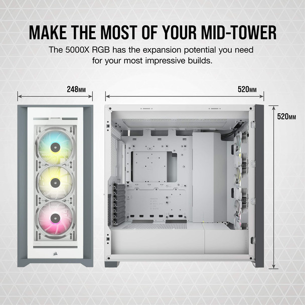 Corsair iCUE 5000X RGB Mid-Tower ATX PC Case, Tempered Glass, White - CC-9011213-WW – image 3