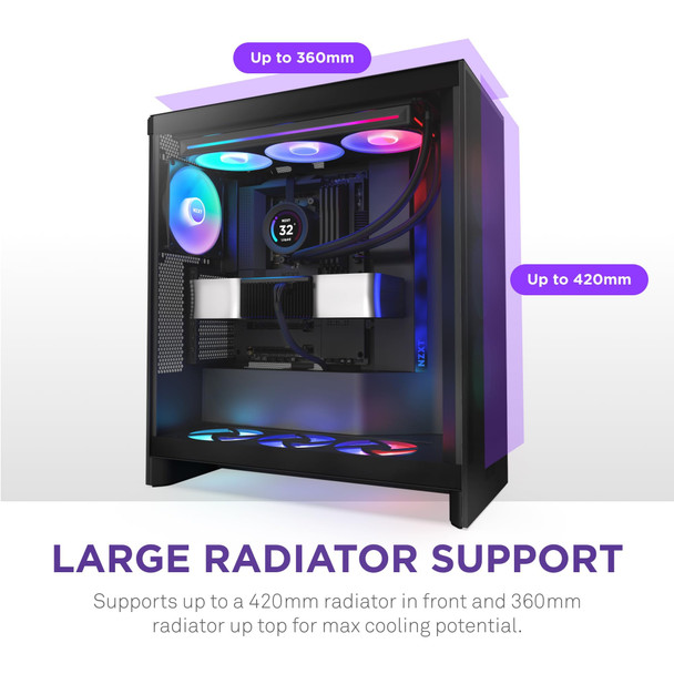 NZXT H7 Flow RGB Mid-Tower ATX PC Case, 420mm Radiator Support, Black - CM-H72FB-R1 – image 5