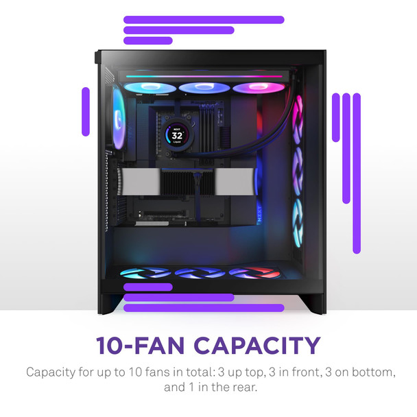 NZXT H7 Flow RGB Mid-Tower ATX PC Case, 420mm Radiator Support, Black - CM-H72FB-R1 – image 7