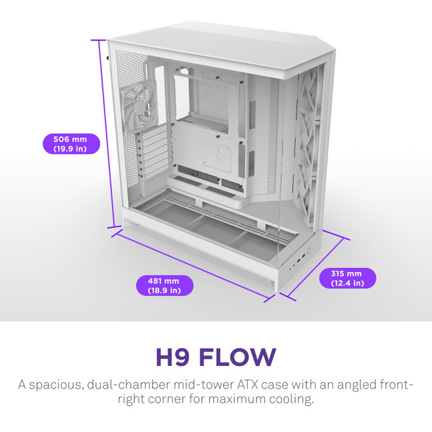 NZXT H9 Flow Dual-Chamber ATX Mid Tower PC Case, 4 Fans, White - CM-H92FW-01 – image 3