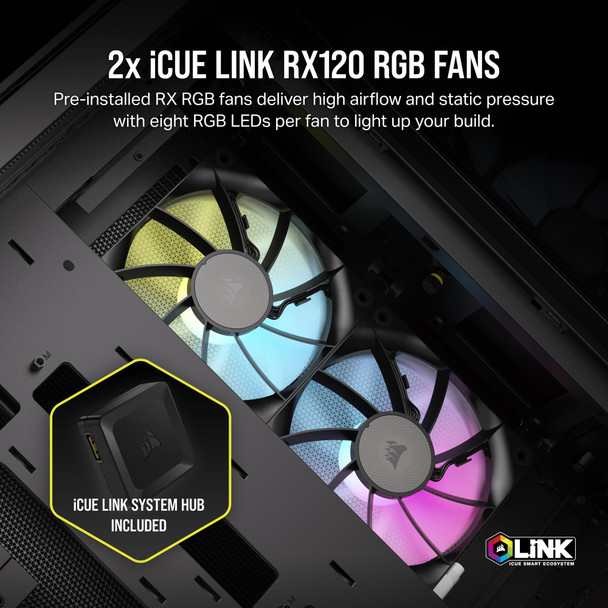 Corsair iCUE LINK 2500X RGB Micro-ATX Dual-Chamber PC Case, Tempered Glass, 2x RX120 RGB Fans, Black - CC-9011267-WW – image 4