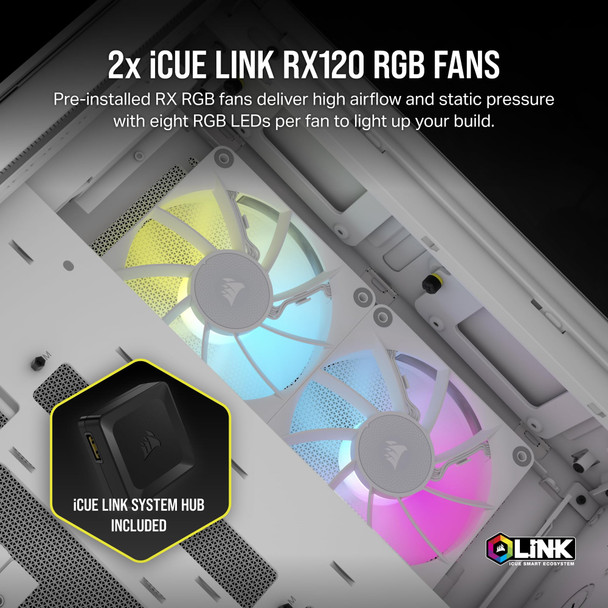 Corsair iCUE LINK 2500X RGB Micro-ATX Dual-Chamber PC Case, Tempered Glass, 2x RX120 RGB Fans, White - CC-9011268-WW – image 4