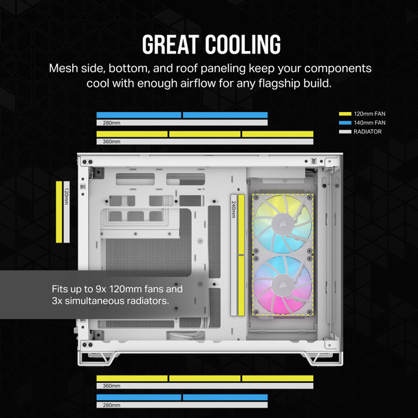 Corsair iCUE LINK 2500X RGB Micro-ATX Dual-Chamber PC Case, Tempered Glass, 2x RX120 RGB Fans, White - CC-9011268-WW – image 6