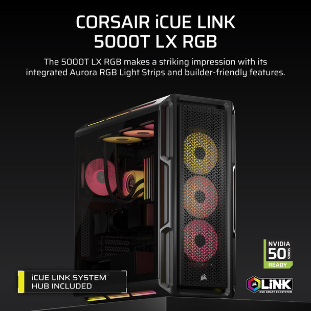 Corsair iCUE LINK 5000T LX RGB Mid Tower PC Case, 3x LX120 RGB Fans, E-ATX Support, Black - CC-9011298-WW – image 2