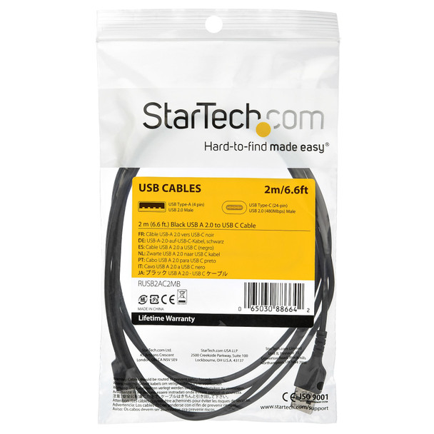 StarTech.com 2m USB-A to USB-C Charging Cable, Rugged Aramid Fibre, 3A, USB 2.0, Black - RUSB2AC2MB – image 6