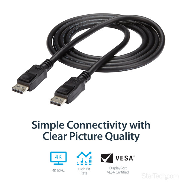 StarTech.com 1.8m DisplayPort 1.2 Cable, 4K 60Hz, VESA Certified, Latching Connectors, Black - DISPLPORT6L – image 10