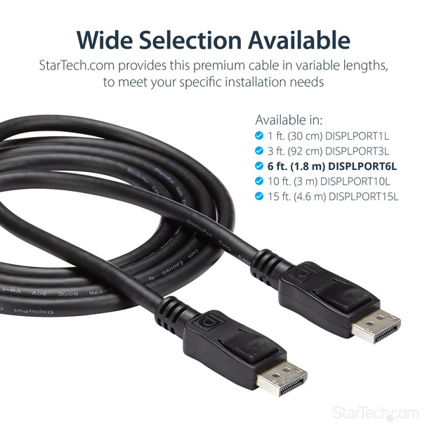 StarTech.com 1.8m DisplayPort 1.2 Cable, 4K 60Hz, VESA Certified, Latching Connectors, Black - DISPLPORT6L – image 11