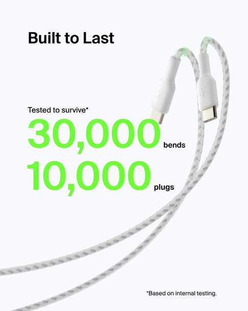 Belkin BoostCharge Braided USB-A to USB-C Cable, 3m, Charge and Sync, USB-IF Certified, White - CAB002BT3MWH – image 4