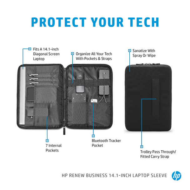HP Renew Business 14.1-inch Laptop Sleeve, Ocean-Bound Plastic, RFID Pocket, Black - 3E2U7AA – image 6