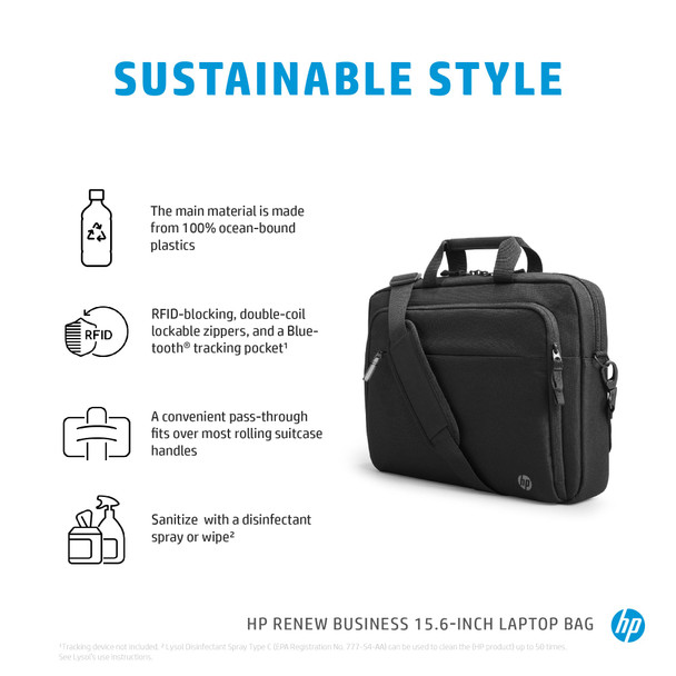 HP Renew Business 15.6-inch Laptop Bag, Ocean-Bound Plastic, RFID Pocket, Black - 3E5F8AA – image 5
