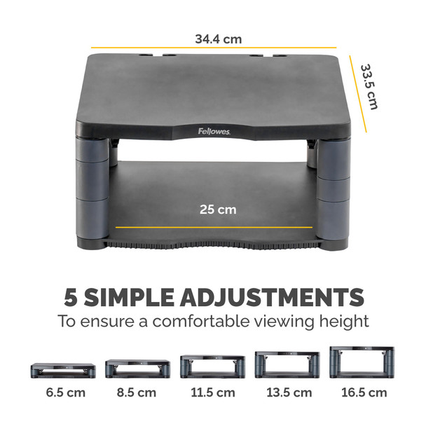 Fellowes Premium Monitor Riser, 5 Height Settings, Up to 36kg, Paper Storage, Graphite - 9169401 – image 4