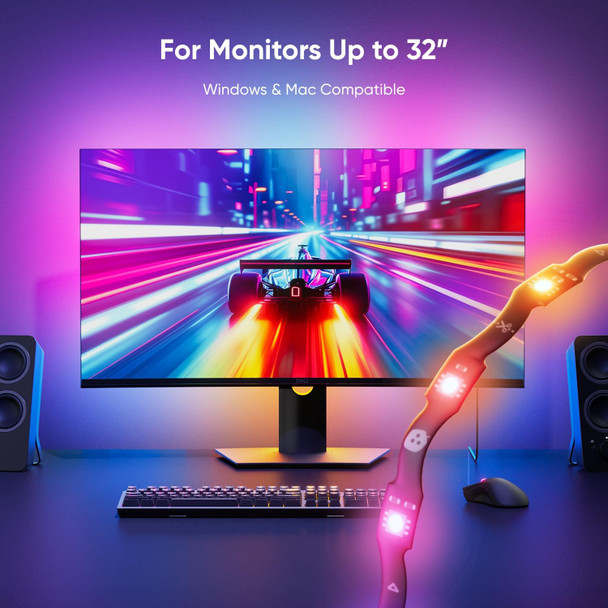 Nanoleaf PC Screen Mirror Lightstrip, 2.5m RGBIC Zigzag LED Backlight for Monitors up to 32" - N7601K00-1LS4D – image 5