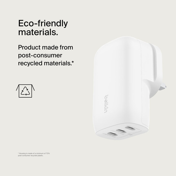 Belkin BoostCharge 67W 3-Port USB-C Wall Charger, PD 3.0 with PPS, White - WCC002MYWH – image 8