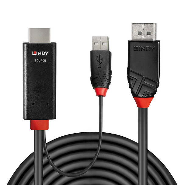 Lindy 2m HDMI to DisplayPort Cable, Active, 4K 60Hz, HDR, HDMI 2.0 to DP 1.2, Black - 41499 – image 2