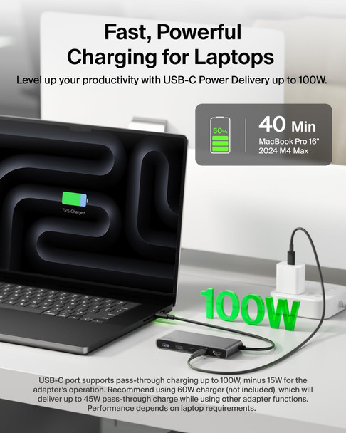 Belkin Connect 7-Port USB-C Hub, 4K 60Hz HDMI, 100W PD, Dual USB-C, SD/microSD, 5Gbps, Grey - AVC023HQSGY – image 5