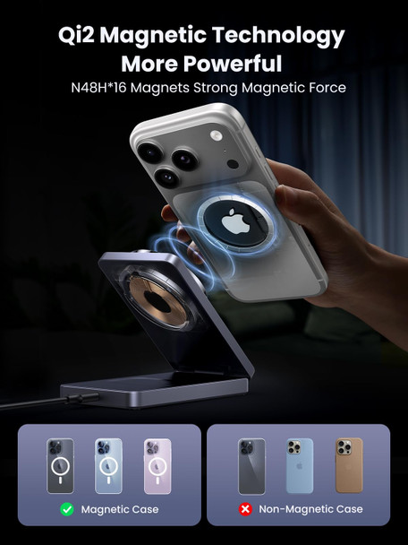 UGREEN MagFlow 2-in-1 Qi2 15W Foldable Wireless Charger Stand for iPhone & AirPods - 45023-0 – image 5