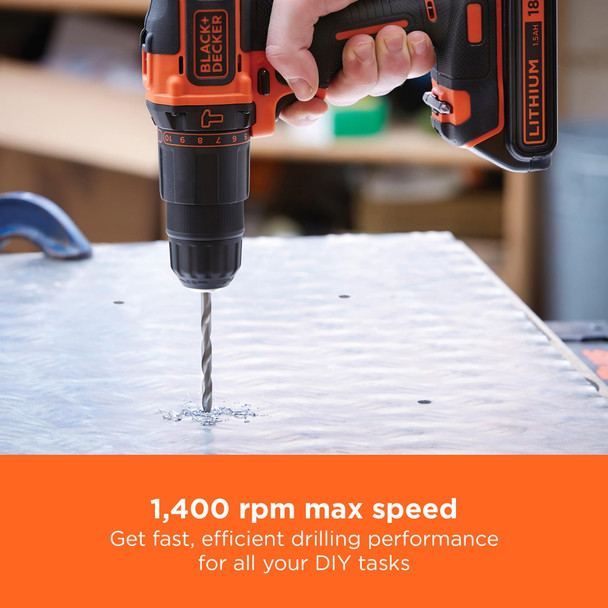 BLACK+DECKER 18V Cordless Hammer Drill, 40Nm, 2 Gears, 1.5Ah Battery, Charger & Kitbox - BCD700S1K-GB – image 5
