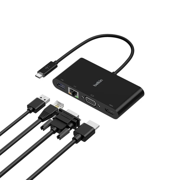 Belkin USB-C Multimedia Adapter with 4K HDMI, VGA, USB-A 3.0 & Gigabit Ethernet, Black - AVC005BTBK