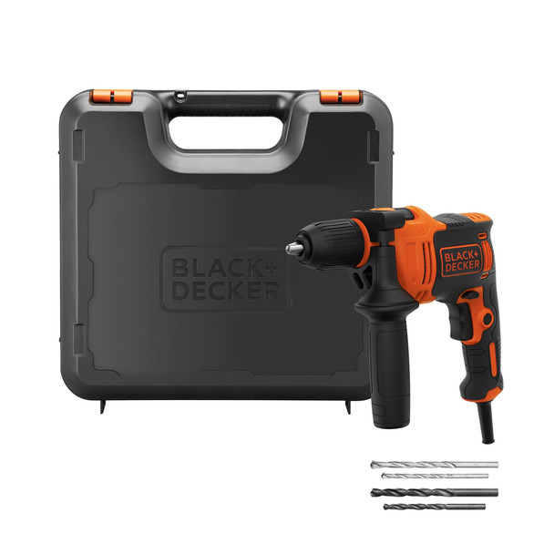 BLACK+DECKER 710W Corded Hammer Drill, 0-2800 RPM, 13mm Keyless Chuck, with 4 Bits & Kitbox - BEH710K-GB