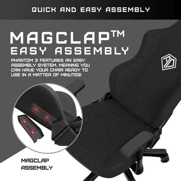 Anda Seat Phantom 3 Premium Gaming Chair, Black Fabric, 2D Armrests, 90-160° Recline - 18Y06BF – image 6