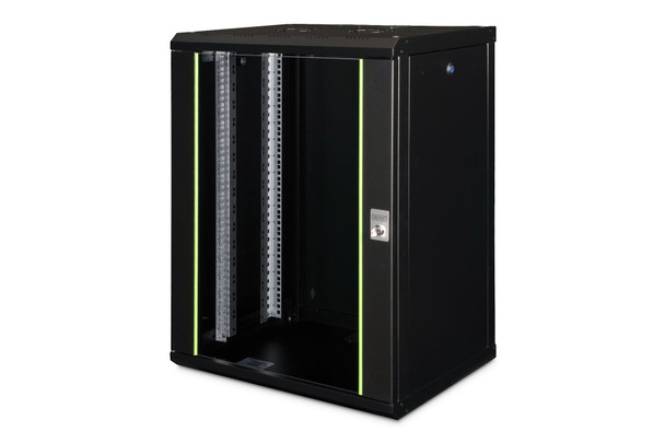 DIGITUS Unique 16U 19" Wall Mounting Network Cabinet, 820 x 600 x 450 mm, Glass Door, Black - DN-1916-U-SW