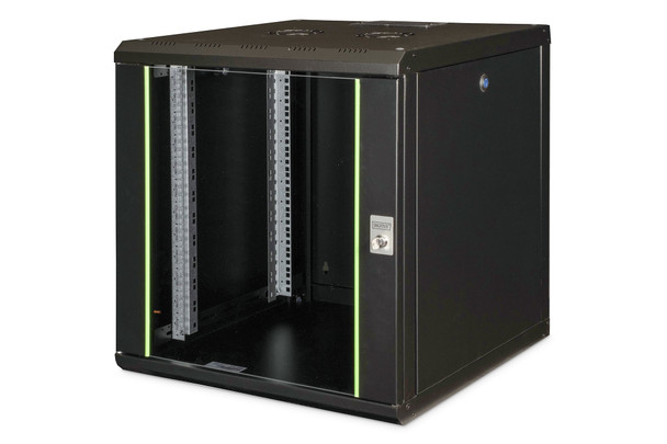 DIGITUS Unique 12U 19" Wall Mounting Network Cabinet, 643 x 600 x 600 mm, Glass Door, Black - DN1912U6/6SW