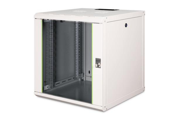 DIGITUS Unique 12U 19" Wall Mounting Network Cabinet, 643 x 600 x 600 mm, Glass Door, Light Grey - DN-1912U-6/6