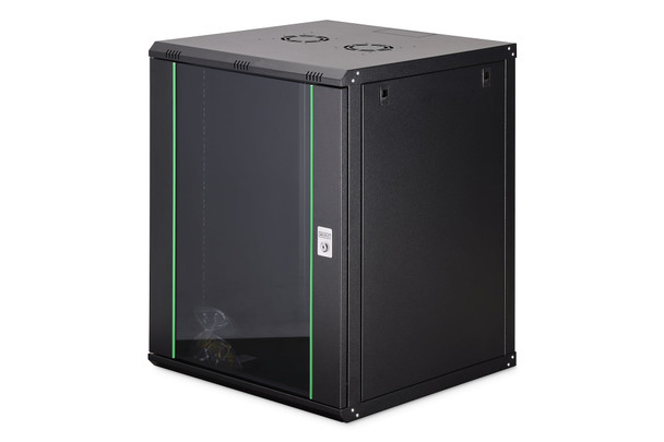 DIGITUS Dynamic Basic 16U 19" Wall Mounting Network Cabinet, 785 x 600 x 600 mm, Glass Door, 60 kg, Black - DN1916U6/6ECSW