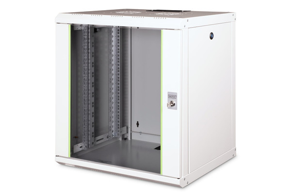 DIGITUS Unique 12U 19" Wall Mounting Network Cabinet, 643 x 600 x 450 mm, Glass Door, 100 kg, Grey - DN-1912-U