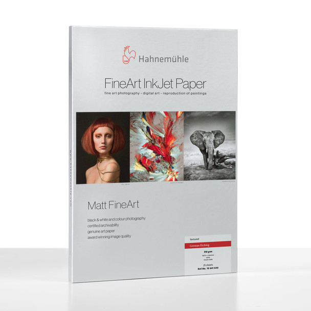 Hahnemühle German Etching 310gsm FineArt Inkjet Paper, Mould-Made, Matt, White, A2, 25 Sheets