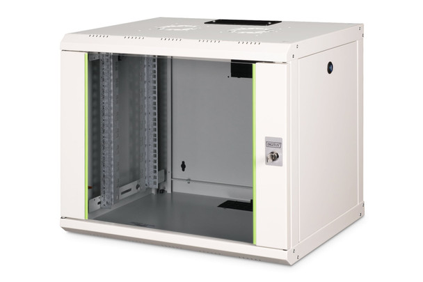 DIGITUS Unique 9U 19" Wall Mounting Network Cabinet, 509 x 600 x 450 mm, Glass Door, 100 kg, Grey - DN-1909-U