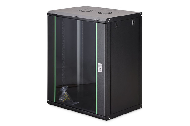 DIGITUS Dynamic Basic 16U 19" Wall Mounting Network Cabinet, 785 x 600 x 450 mm, Glass Door, Black - DN1916UECSW