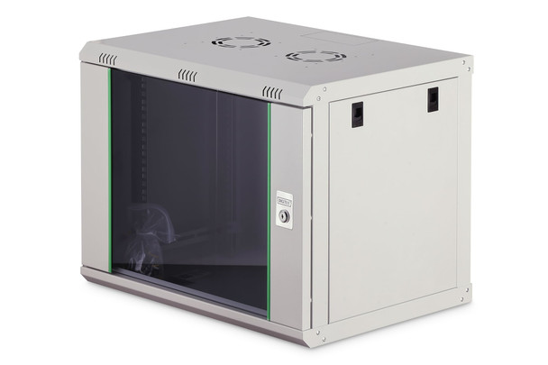 DIGITUS Dynamic Basic 9U 19in Wall Mount Network Cabinet, 474 x 600 x 450mm, Glass Door, Grey RAL 7035 - DN-1909-U-EC
