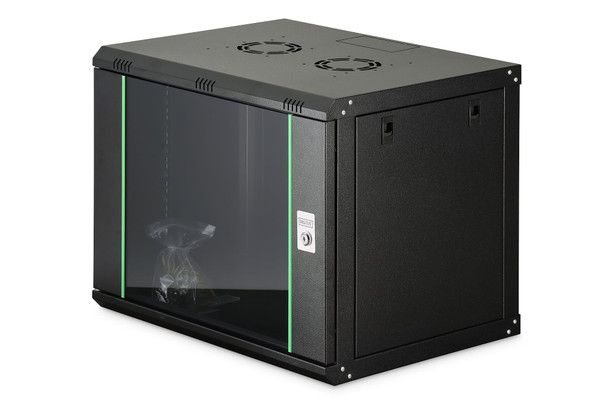 DIGITUS Dynamic Basic 9U 19in Wall Mount Network Cabinet, 474 x 600 x 450mm, Glass Door, Black RAL 9005 - DN-19 09-U-EC-SW