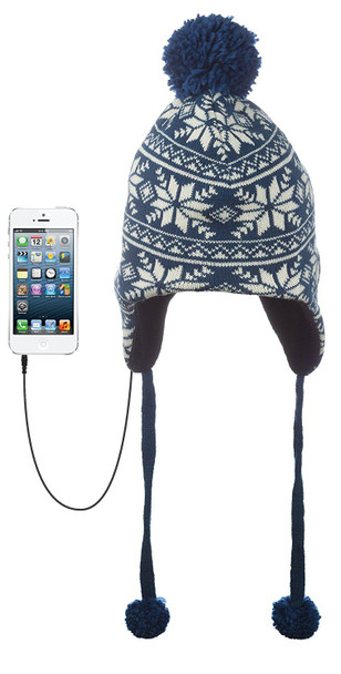 KitSound Audio Peruvian Knit Bobble Beanie Hat Built in Removable Headphones