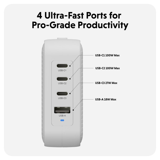 HYPER HyperJuice 100W USB-C GaN Travel Charger, 3x USB-C + 1x USB-A, UK/EU/US/ANZ Plugs, White - HJ1002WHWWGL – image 2