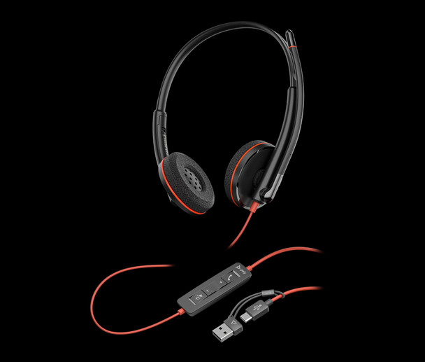 HP Poly Blackwire 3220 Stereo USB-C Wired Headset with USB-C to USB-A Adapter, Black (Bulk) - 8X2J9A6 – image 3