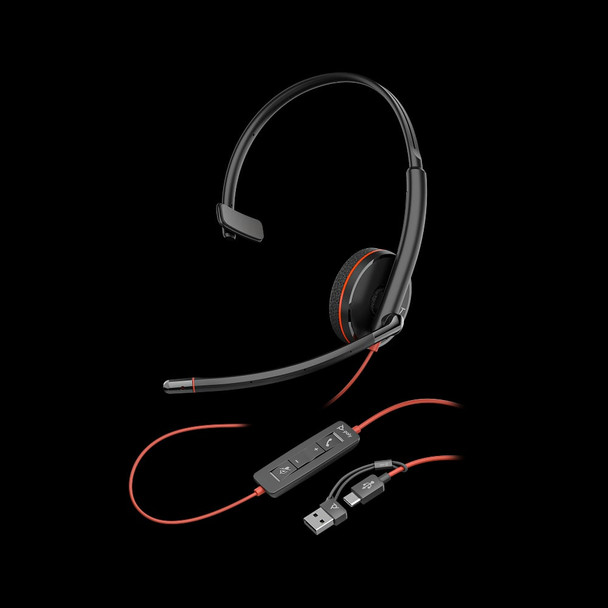 HP Poly Blackwire 3210 Monaural USB-C Headset, USB-C/A Adapter, Noise-Cancelling Mic, Black, Bulk - 8X214A6 – image 3