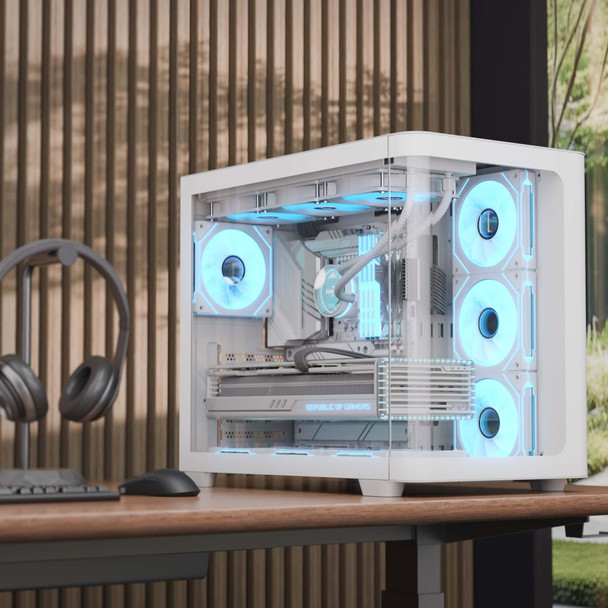 Aerocool (ACCM-PN01043.21) Dual-chamber PC case, Curved glass panelling, 4 x pre-installed 120mm ARGB fans, 450mm GPU clearance, Up to ATX motherboards, 3 x 2.5 and 2 x 3.5 bays, ATX, Micro-ATX, Mini-ITX - White – image 5