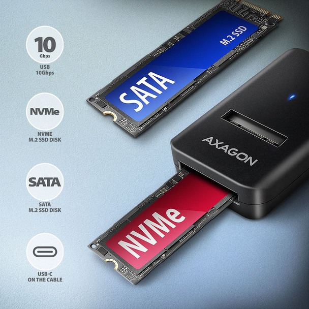 AXAGON USB-C 10Gbps M.2 NVMe and SATA SSD Adapter with 10cm Cable - ADM2-CM – image 2