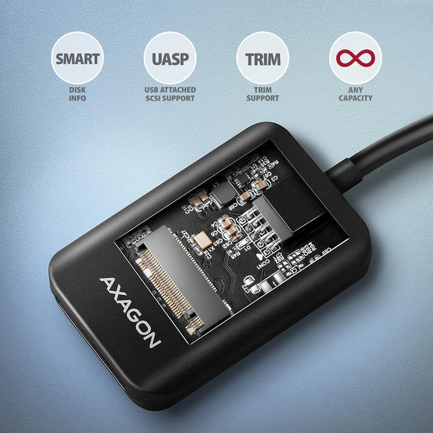 AXAGON M.2 NVMe and SATA SSD USB-A Data Transfer Adapter 10Gbps - ADM2-AM – image 4