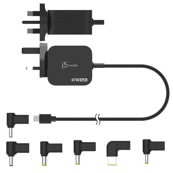 j5create 67W GaN USB-C PD Mini Charger with 6 DC Adapters - JUP1565DCF-FN – image 3