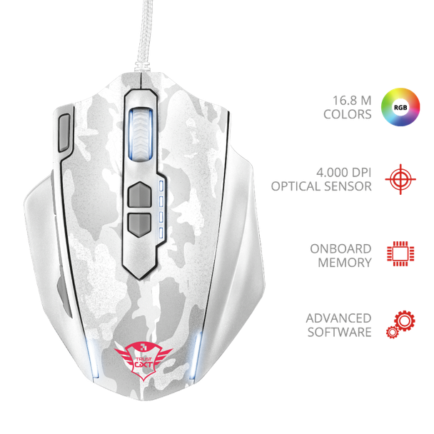 Trust Gaming GXT 155W, 11 Buttons, Wired Gaming Mouse - White Camoflage