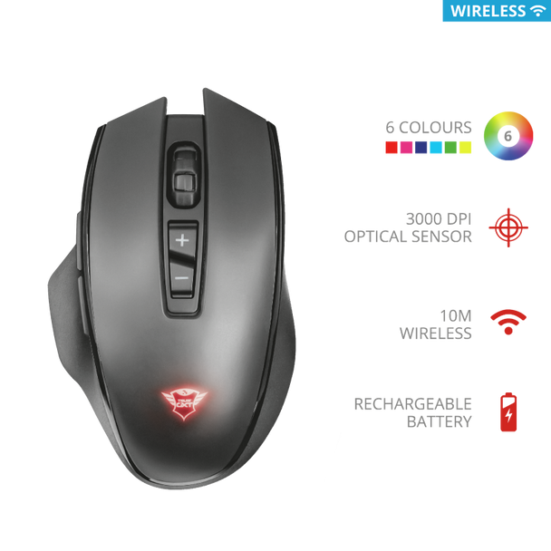 Trust GXT 140 Manx Rechargeable LED, 8 Button, Wireless Gaming Mouse