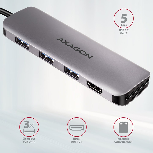 AXAGON HMC-HCR3A USB-C Multiport Hub 3x USB-A HDMI SD Reader - HMC-HCR3A – image 2