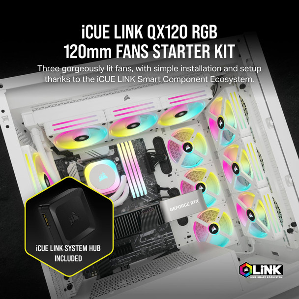 Corsair iCUE LINK QX120 RGB 120mm PWM Fan 3-Pack with System Hub, White - CO-9051006-WW – image 2