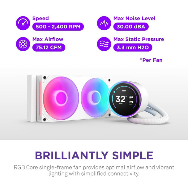 NZXT Kraken Elite 240 RGB Liquid CPU Cooler, 2.72" LCD, White - RL-KR24E-W2 – image 7
